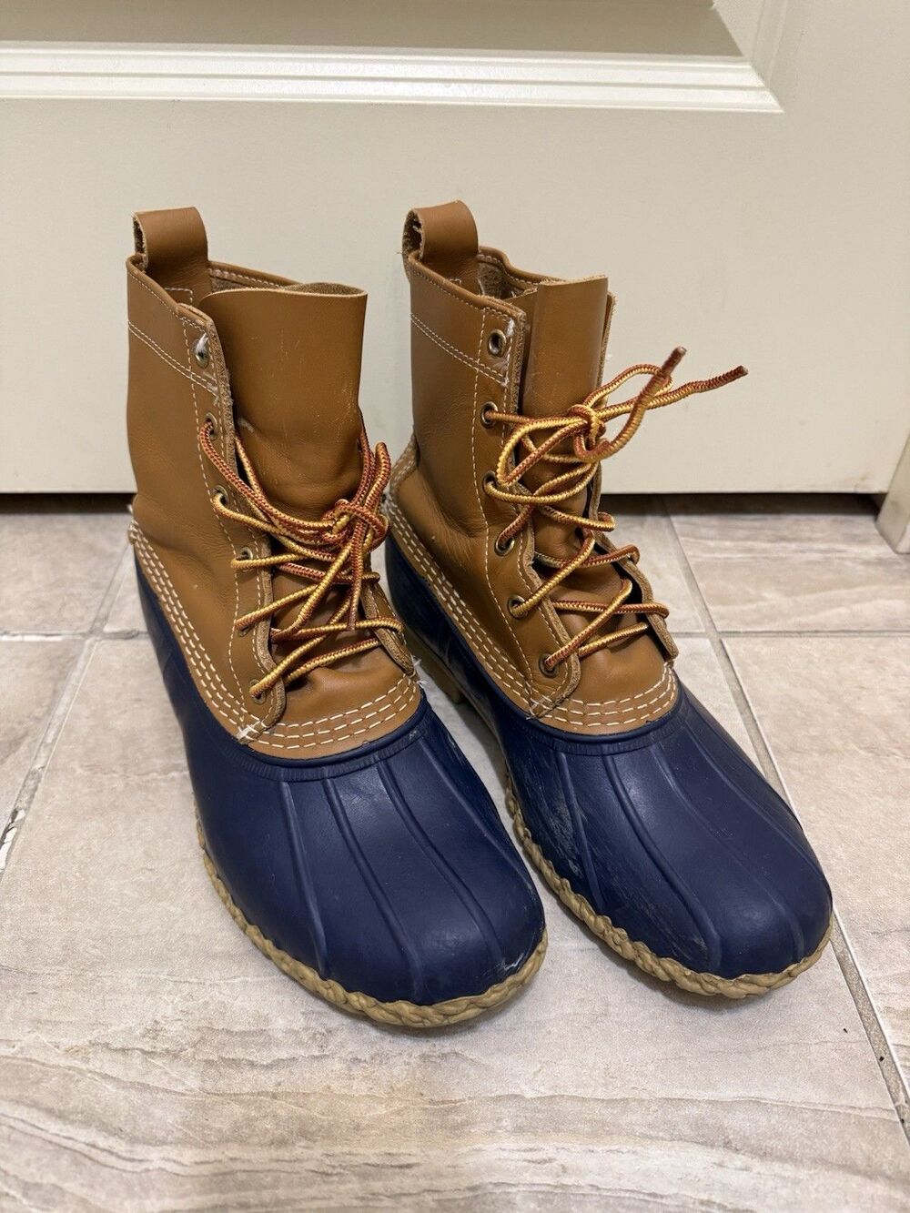 LL Bean Maine Hunting Duck Boots Men’s 7 Medium Women’s 9 Blue Brown USA